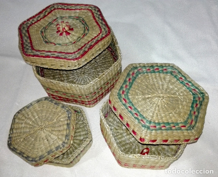 Vintage: SET DE 3 CAJAS MIMBRE TRENZADO - Foto 3