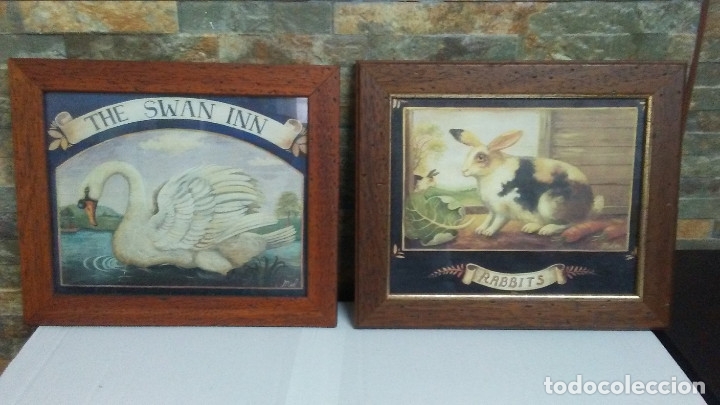 Vintage: 2 CUADROS CISNE Y CONEJO MID - Foto 1