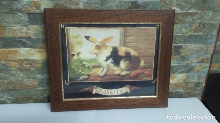 Vintage: 2 CUADROS CISNE Y CONEJO MID - Foto 2