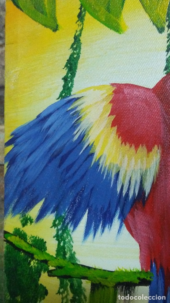 Vintage: LORO. &Oacute;LEO SOBRE LIENZO. CUBA. - Foto 4