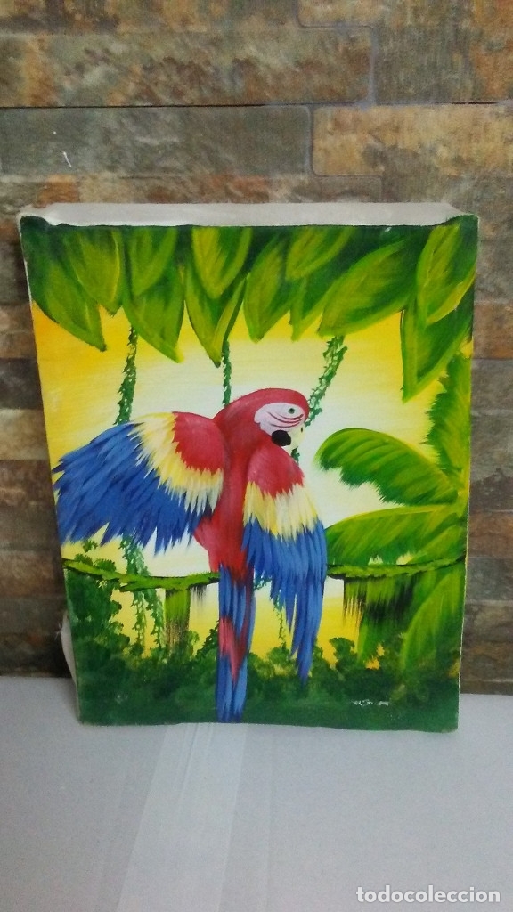 Vintage: LORO. &Oacute;LEO SOBRE LIENZO. CUBA. - Foto 6