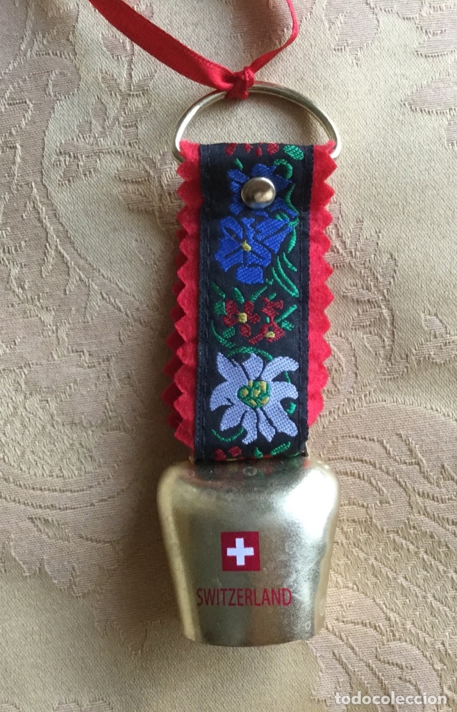 Vintage: CENCERRO DE METAL DORADO DE SUIZA - Foto 1