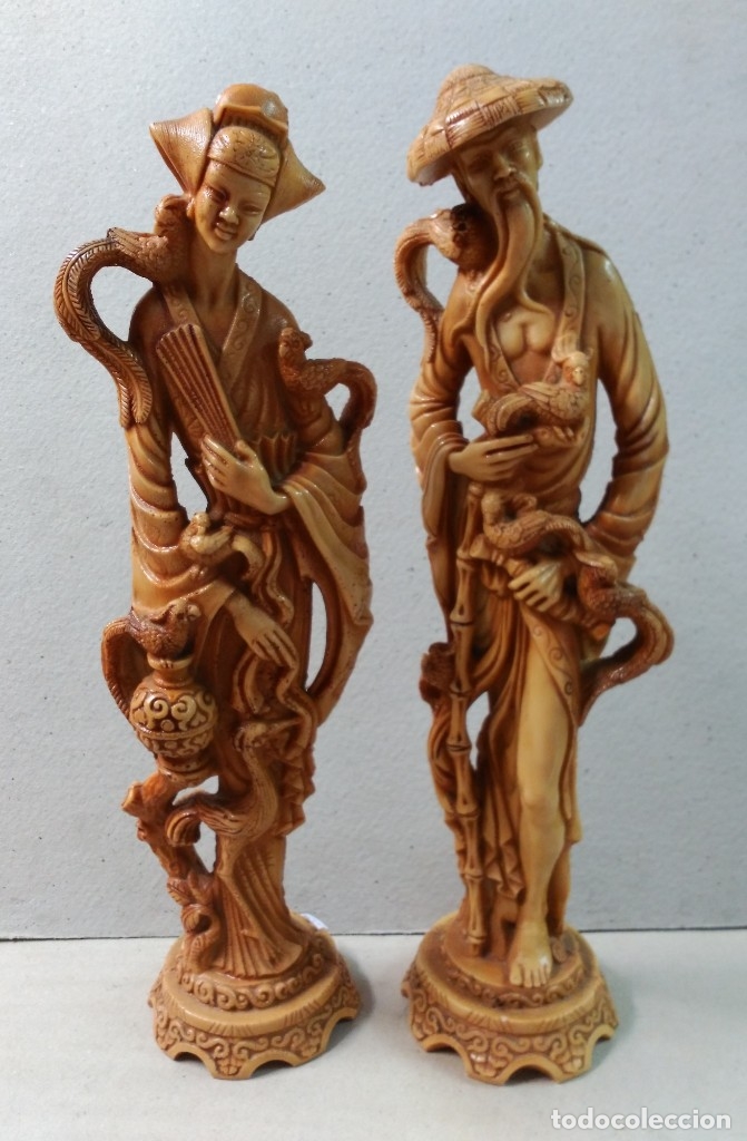 Vintage: PAREJA DE FIGURAS, HOMBRE Y MUJER, ORIENTALES, EN PASTA.