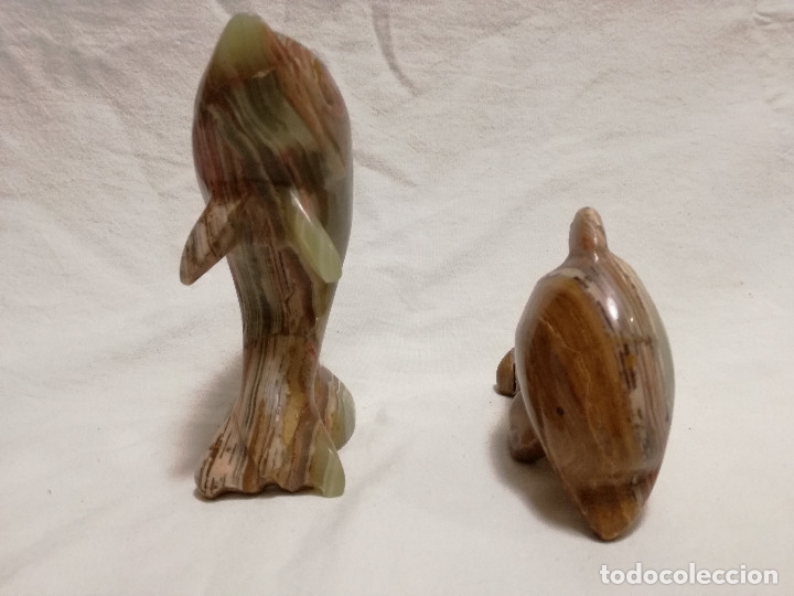 Vintage: 2 FIGURAS DE DELFIN DE PIEDRA ONIX - Foto 2