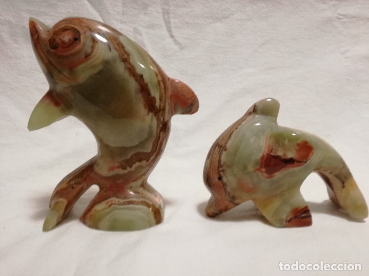 Vintage: 2 FIGURAS DE DELFIN DE PIEDRA ONIX - Foto 3