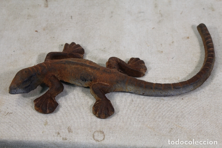 Vintage: decoraci&oacute;n de mesa lagartija - figura salamandra de hierro fundido jard&iacute;n - lagartija decoraci&oacute;n
