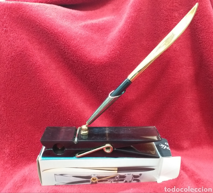 Vintage: Porta bol&iacute;grafo abrecartas vintage de sobremesa pinza