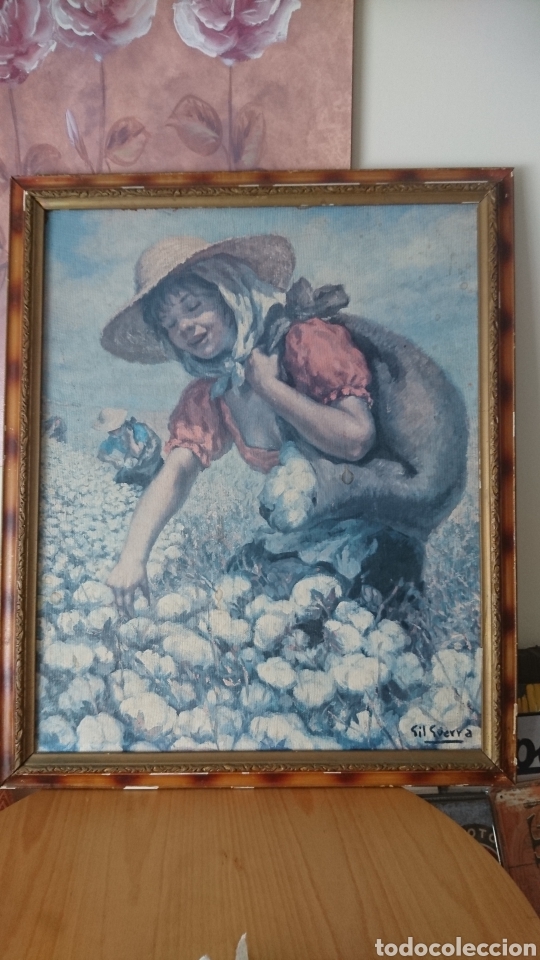 Vintage: Cuadro aut&eacute;ntico vintage, mujer recogiendo algod&oacute;n. - Foto 1