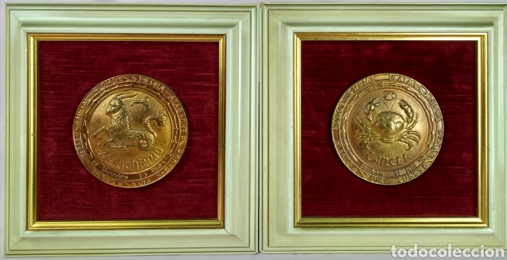 Vintage: HOR&Oacute;SCOPO / LOTE DE 2 ANTIGUOS CUADROS CAPRICORNIO/C&Aacute;NCER