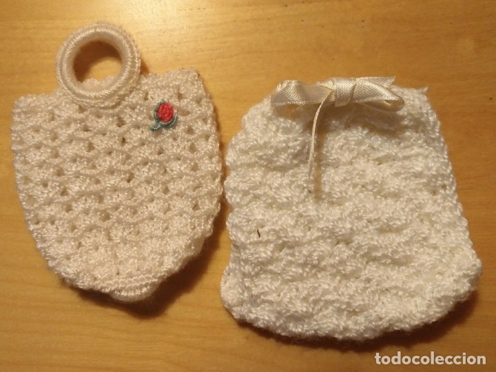 Vintage: Vintage - Lote 2 mini bolsitas hilo tejidas a mano - 7cm x 8cm cada una