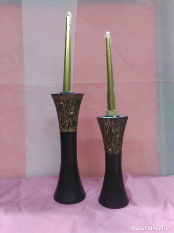 Vintage: J. portavelas de madera. - Foto 1