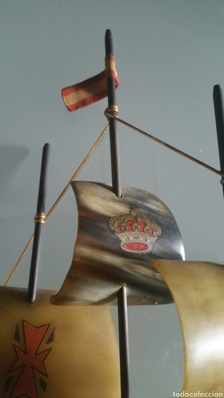 Vintage: Barco realizado en asta, base con term&oacute;metro ( no funciona ). - Foto 6