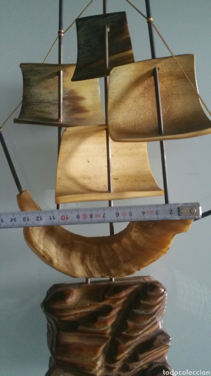 Vintage: Barco realizado en asta, base con term&oacute;metro ( no funciona ). - Foto 13