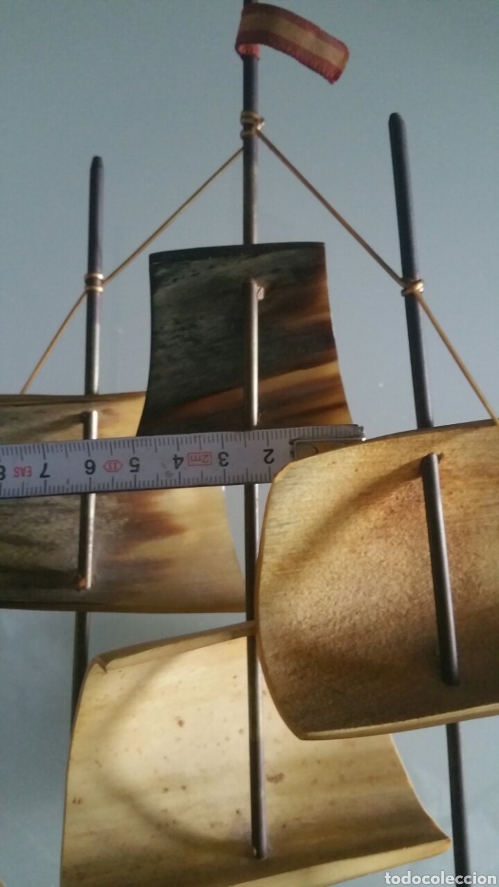 Vintage: Barco realizado en asta, base con term&oacute;metro ( no funciona ). - Foto 17