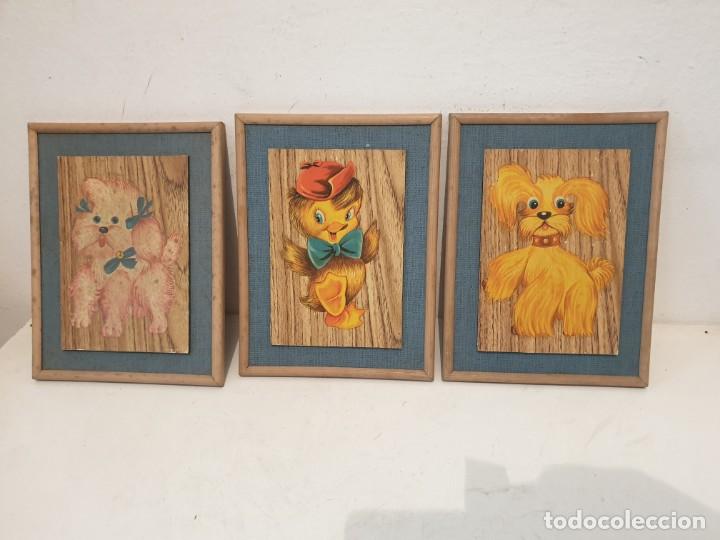 Vintage: TRIO CUADROS PERRITOS
