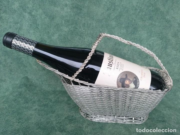 Vintage: CESTA BOTELLERO PLATEADO - Foto 1