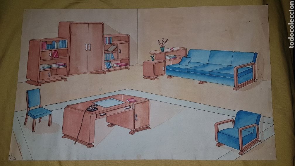 Vintage: Magnifico antiguo dibujo a mano despacho vintage