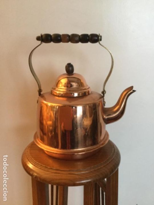 Vintage: TETERA, CAFETERA DE COBRE, LAT&Oacute;N Y MADERA - Foto 1