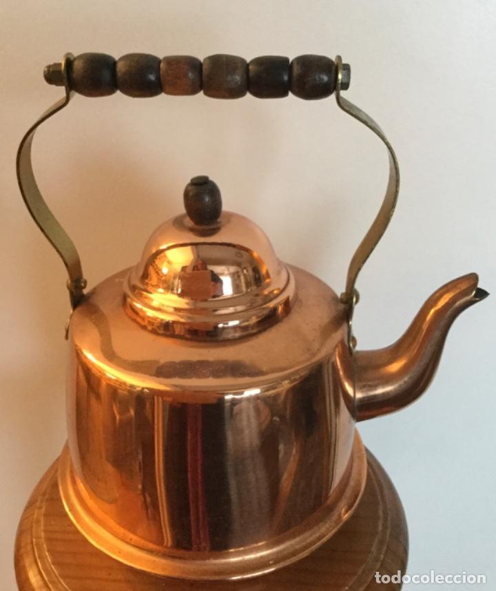 Vintage: TETERA, CAFETERA DE COBRE, LAT&Oacute;N Y MADERA - Foto 2