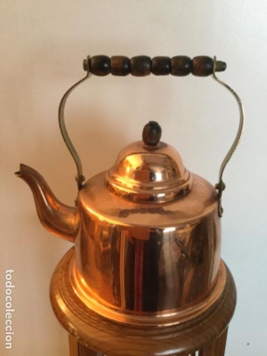 Vintage: TETERA, CAFETERA DE COBRE, LAT&Oacute;N Y MADERA - Foto 3