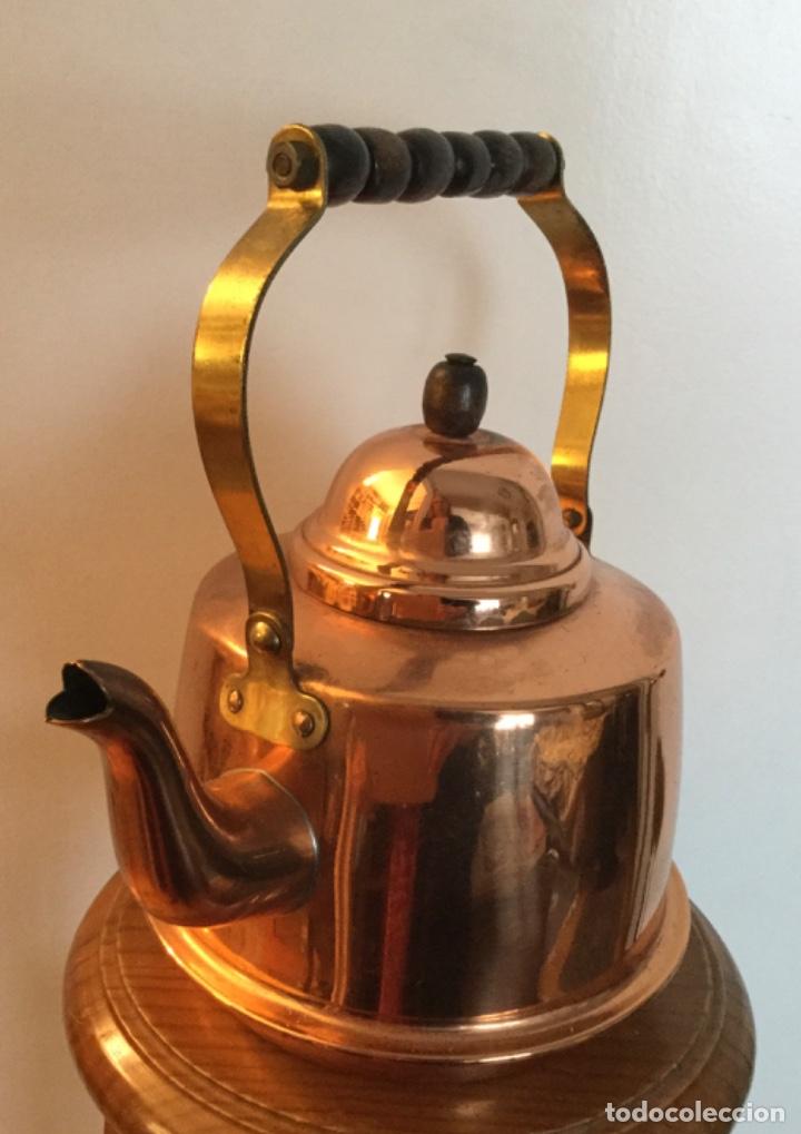 Vintage: TETERA, CAFETERA DE COBRE, LAT&Oacute;N Y MADERA - Foto 4
