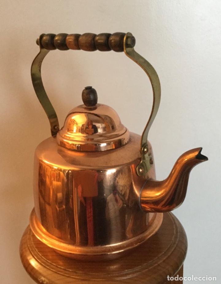 Vintage: TETERA, CAFETERA DE COBRE, LAT&Oacute;N Y MADERA - Foto 5
