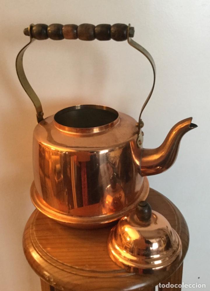 Vintage: TETERA, CAFETERA DE COBRE, LAT&Oacute;N Y MADERA - Foto 6