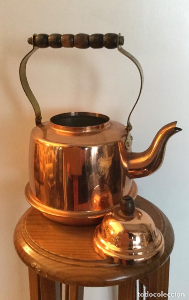 Vintage: TETERA, CAFETERA DE COBRE, LAT&Oacute;N Y MADERA - Foto 7