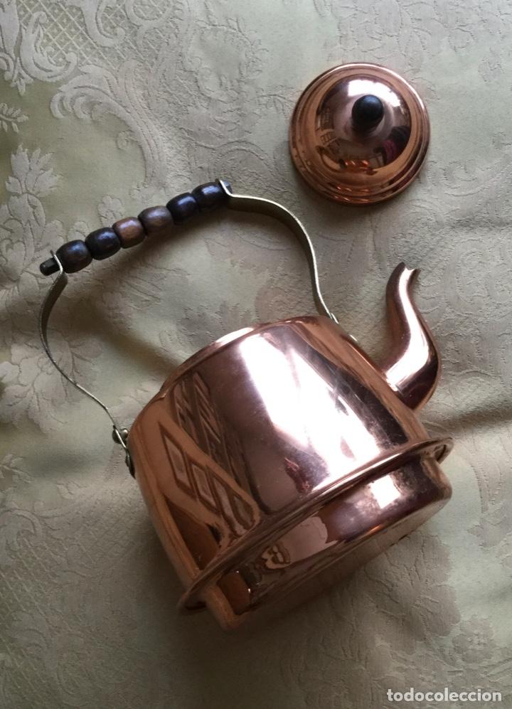 Vintage: TETERA, CAFETERA DE COBRE, LAT&Oacute;N Y MADERA - Foto 8