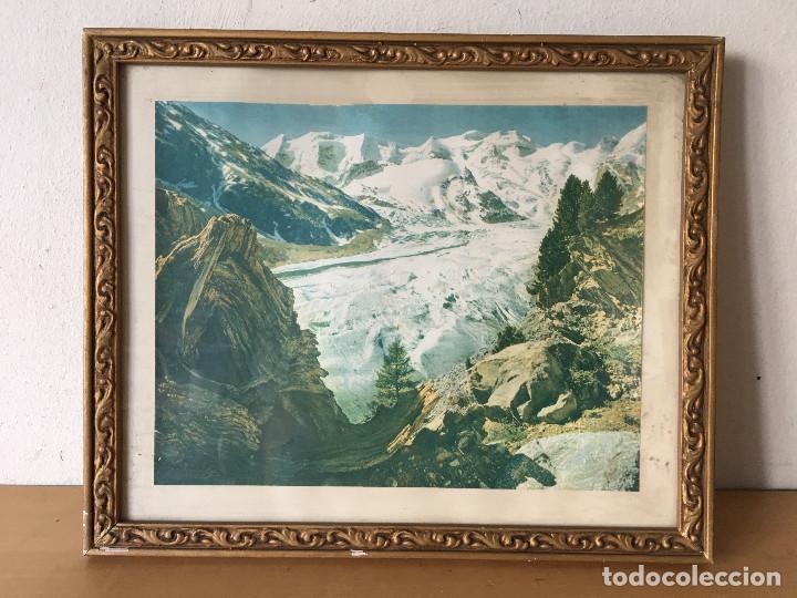 Vintage: Fotograf&iacute;a de color antigua - GLACIAR - Con marco de madera y cristal - 30,5 x 25,5 cm