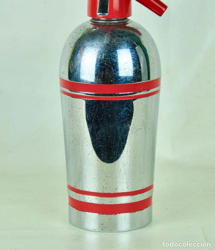 Vintage: Sif&oacute;n plateado y rojo en aluminio - Foto 3