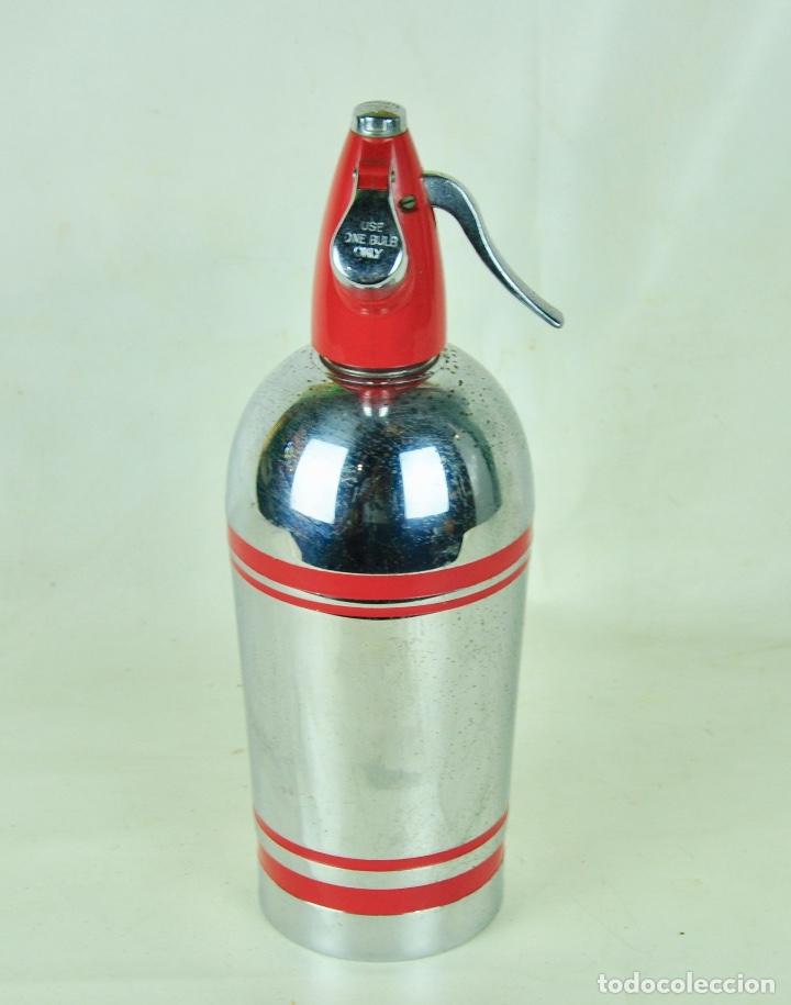 Vintage: Sif&oacute;n plateado y rojo en aluminio - Foto 4
