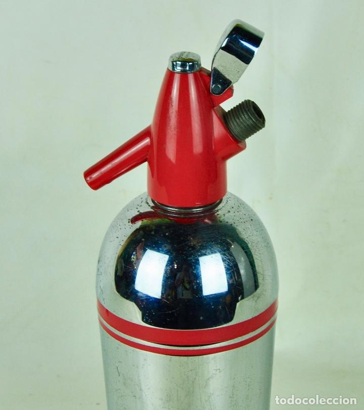 Vintage: Sif&oacute;n plateado y rojo en aluminio - Foto 6