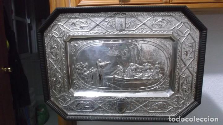 Vintage: GRABADO EN METAL PLATEADO ENMARCADO DESPEDIDA DE CRISTOBAL COLON.