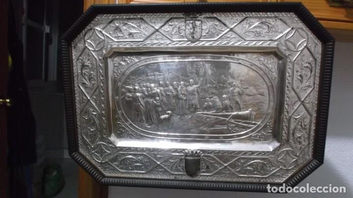 Vintage: GRABADO EN METAL PLATEADO ENMARCADO LLEGADA DE CRISTOBAL COLON.