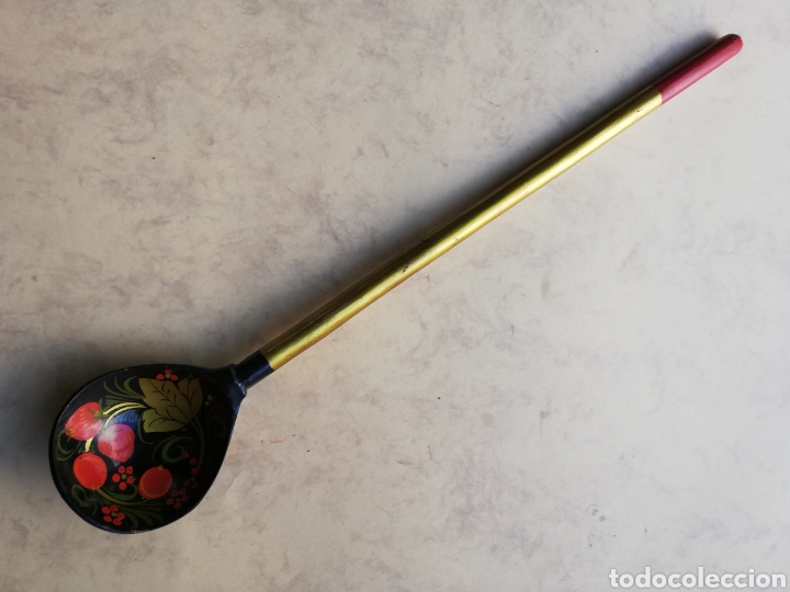 Vintage: Gran cuchara rusa - madera de balsa pintada a mano - Foto 1