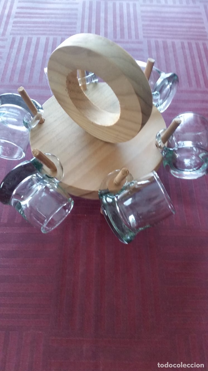 Vintage: Juego 6 vasos chupito con soporte de madera. - Foto 3