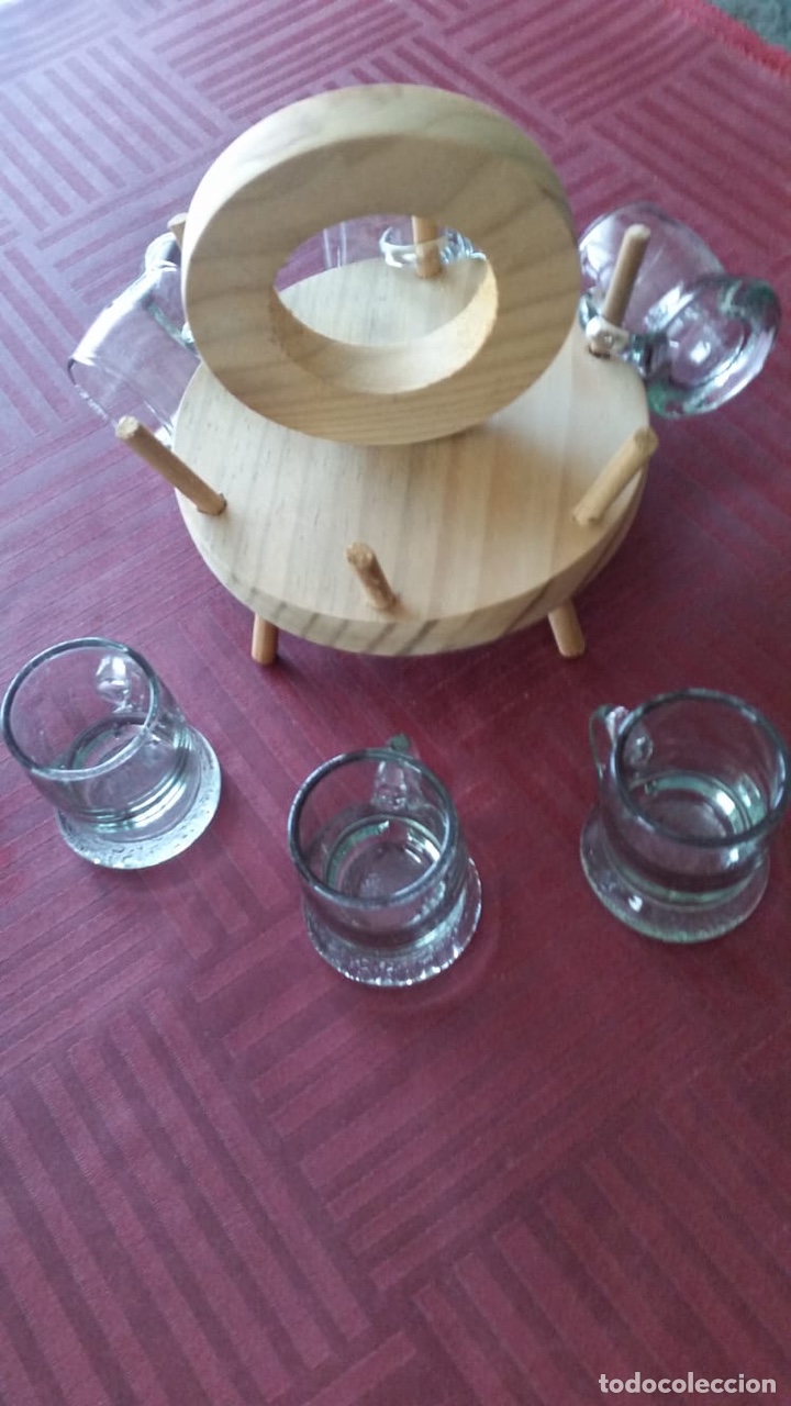 Vintage: Juego 6 vasos chupito con soporte de madera. - Foto 4