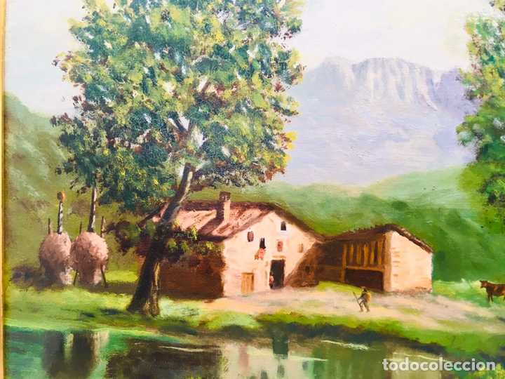Vintage: CUADRO AL &Oacute;LEO A&Ntilde;OS 80 PINTURA PAISAJE DE LIENZO CON MARCO DE MADERA FIRMADO