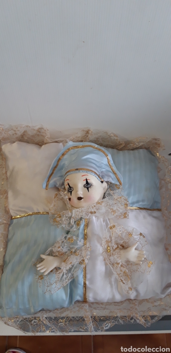 Vintage: MU&Ntilde;ECO DE PORCELANA- COJIN ARLEQUIN A&Ntilde;OS 70-80
