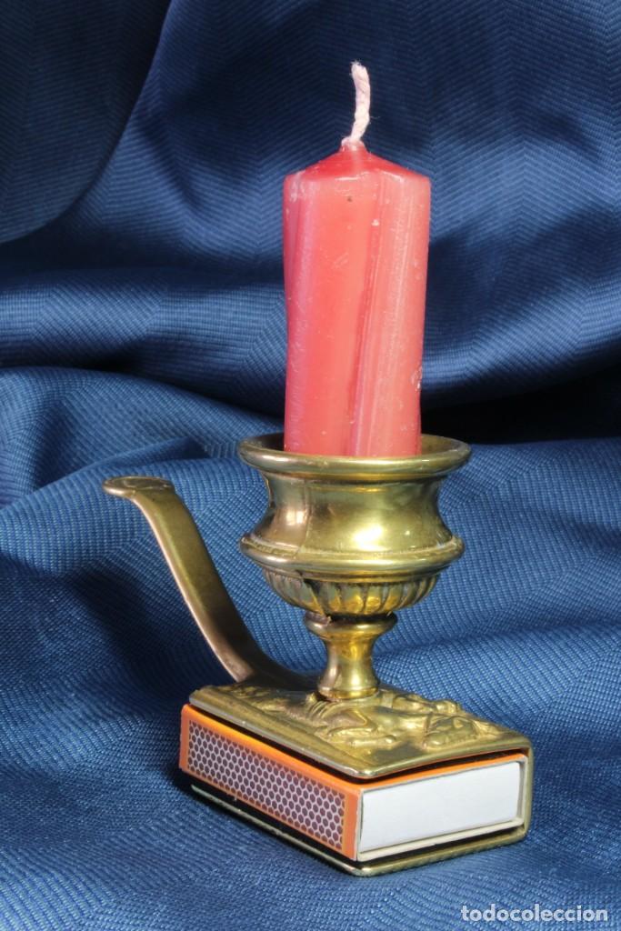 Vintage: Palmatoria con cerillero. Candlestick with matchstick