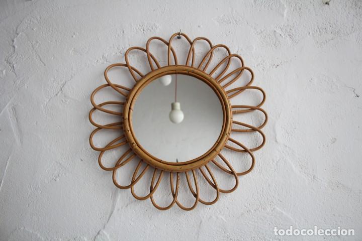 Vintage: Espejo sol de ca&ntilde;a de bamb&uacute; mimbre. - Foto 2