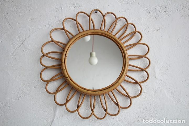 Vintage: Espejo sol de ca&ntilde;a de bamb&uacute; mimbre. - Foto 3