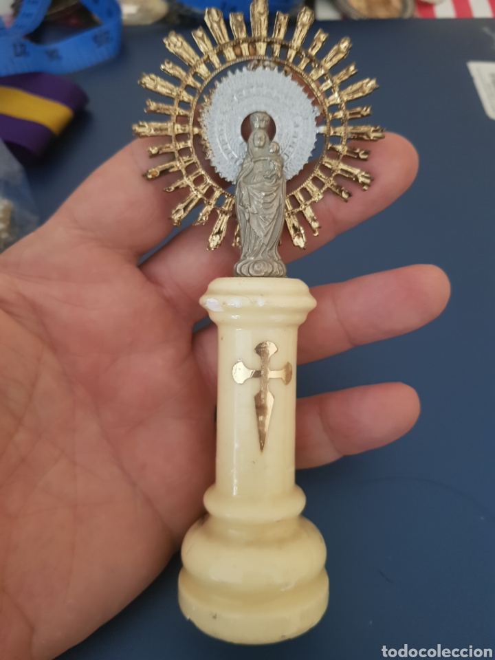 Vintage: Preciosa Virgen del Pilar con el pie de alabastro