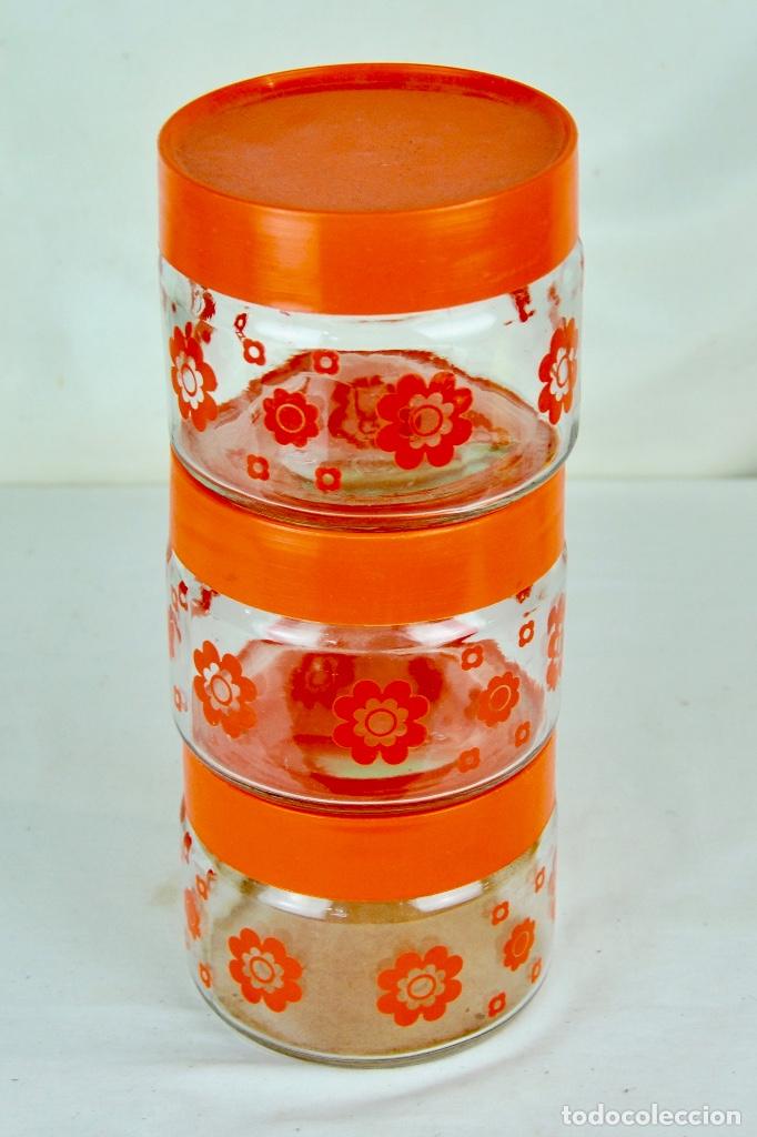Vintage: Botes de cocina cristal con tapa y fores naranjas - Foto 3