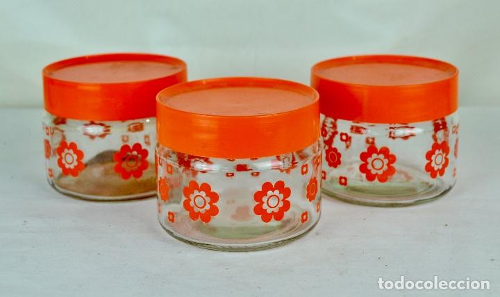 Vintage: Botes de cocina cristal con tapa y fores naranjas - Foto 1