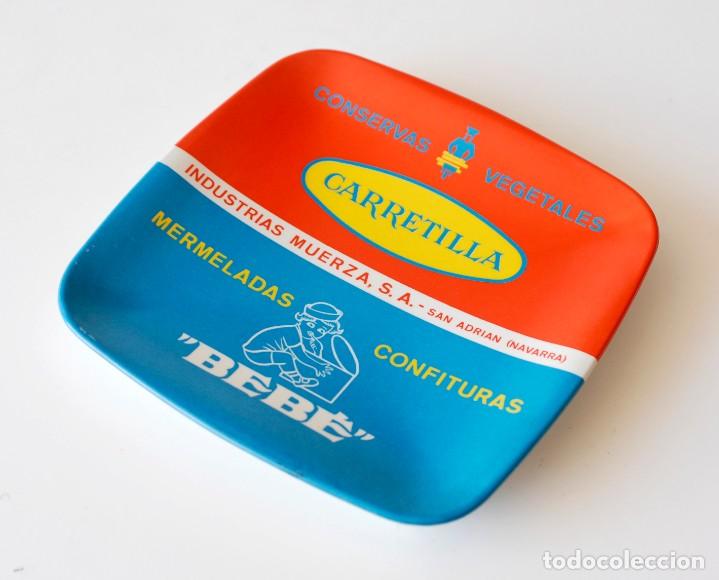 Vintage: Platillo publicidad Conservas vegetales Carretilla y Mermeladas confituras Beb&eacute;. Industrias Muerza.