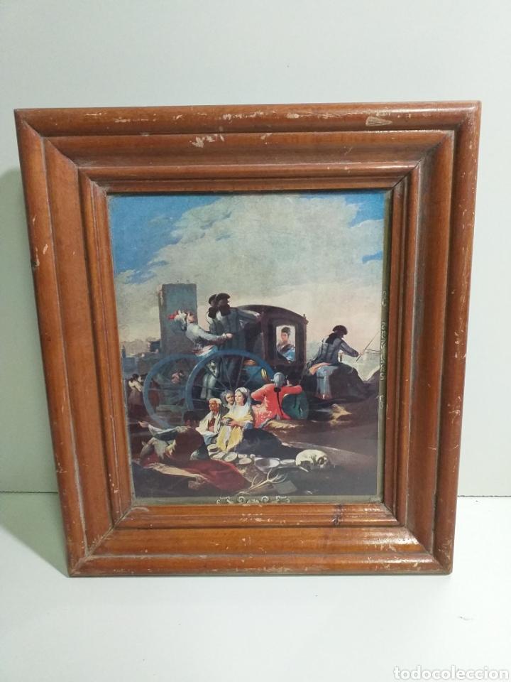 Vintage: Antigua l&aacute;mina de carruaje enmarcada en madera.