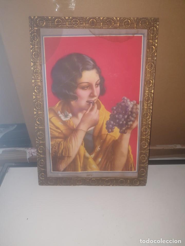 Vintage: Cuadro lamina mujer comiendo uvas