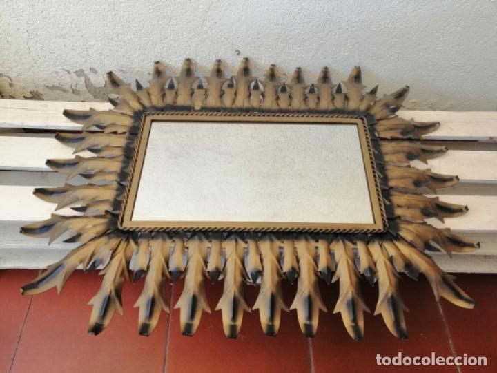 Vintage: ESPEJO SOL VINTAGE ANTIGUO RECTANGULAR METAL DORADO - Foto 2